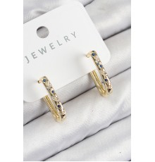 Pirinç Zirkon Taşlı Çiçek Desenli Model Gold Renk Kadın Küpe - TJ-BKP11062