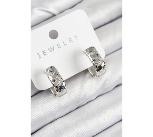 Pirinç Zirkon Taşlı Ay Desenli Model Gümüş Renk Kadın Küpe - TJ-BKP11063