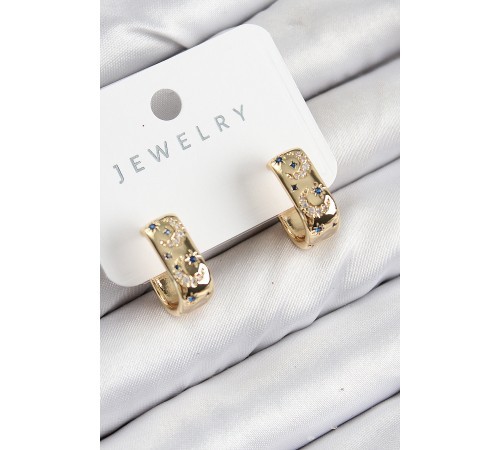 Pirinç Zirkon Taşlı Ay Desenli Model Gold Renk Kadın Küpe - TJ-BKP11064