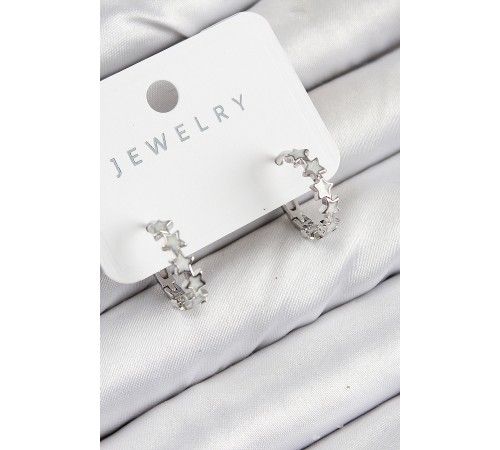 Pirinç Zirkon Taşlı Yıldız Model Gümüş Renk Kadın Küpe - TJ-BKP11065