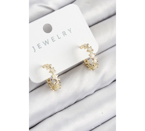 Pirinç Zirkon Taşlı Yıldız Model Gold Renk Kadın Küpe - TJ-BKP11066