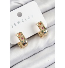 Pirinç Zirkon Taşlı Yıldız Desen Model Gold Renk Kadın Küpe - TJ-BKP11070