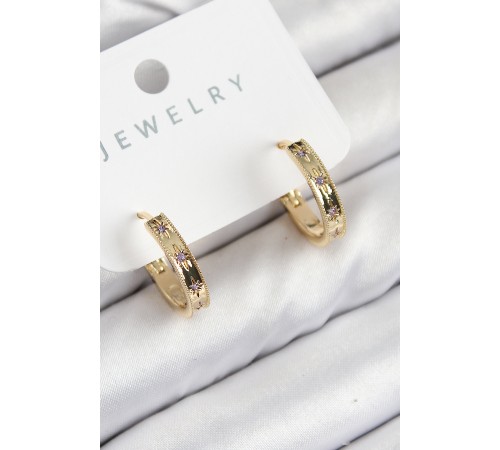 Pirinç Zirkon Taşlı Halka Model Gold Renk Kadın Küpe - TJ-BKP11072