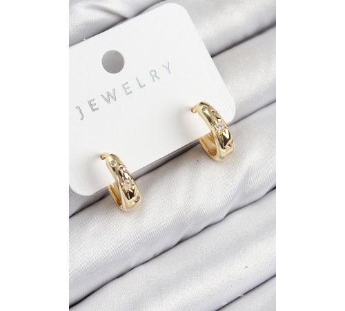 Pirinç Zirkon Taşlı Halka Model Gold Renk Kadın Küpe - TJ-BKP11075