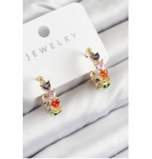 Pirinç Zirkon Taşlı Kalp Model Gold Renk Kadın Küpe - TJ-BKP11079