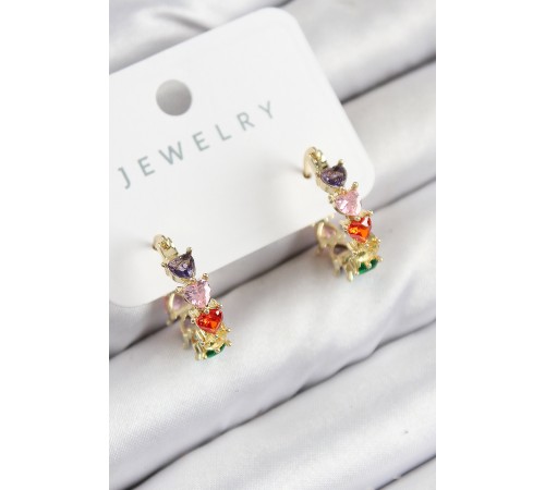 Pirinç Zirkon Taşlı Kalp Model Gold Renk Kadın Küpe - TJ-BKP11079