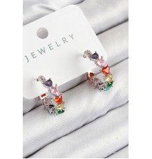 Pirinç Zirkon Taşlı Kalp Model Gümüş Renk Kadın Küpe - TJ-BKP11080