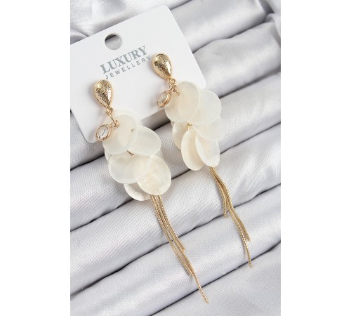 Pirinç Zirkon Taşlı Sallantılı Sedef Model Gold Renk Kadın Küpe - TJ-BKP11084