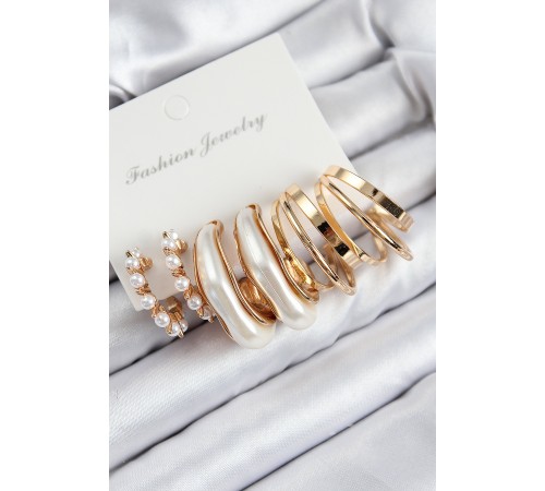 Pirinç İncili Halka Model Gold Renk Kadın Set Küpe - TJ-BKP11086