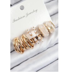 Pirinç İncili Halka Model Gold Renk Kadın Set Küpe - TJ-BKP11087