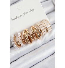 Pirinç İncili Halka Model Gold Renk Kadın Set Küpe - TJ-BKP11089