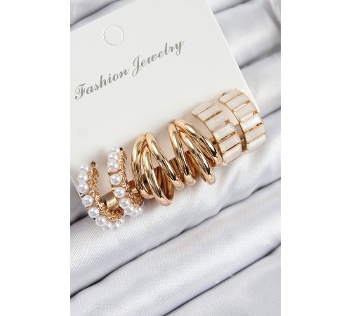 Pirinç İncili Halka Model Gold Renk Kadın Set Küpe - TJ-BKP11089