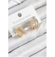 Pirinç Zirkon Taşlı Kıvrımlı Model Gold Renk Kadın Küpe - TJ-BKP11091