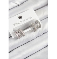 Pirinç Zirkon Taşlı Kıvrımlı Model Gümüş Renk Kadın Küpe - TJ-BKP11092