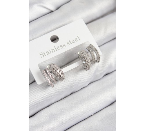 Pirinç Zirkon Taşlı Kıvrımlı Model Gümüş Renk Kadın Küpe - TJ-BKP11092