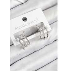 Pirinç Zirkon Taşlı İnci Detaylı Balık Kuyruğu Model Gümüş Renk Kadın Küpe - TJ-BKP11094