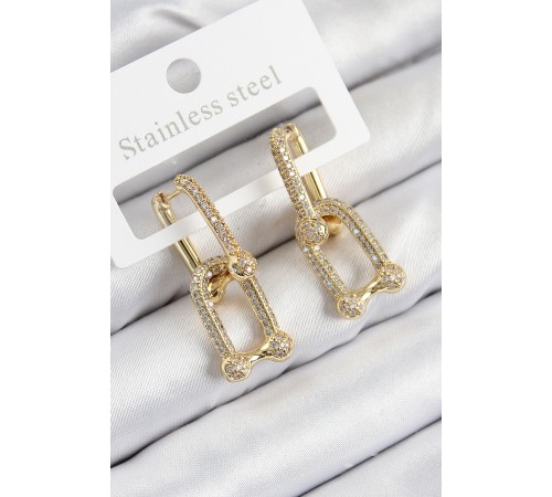 Pirinç Zirkon Taşlı Tifany Model Gold Renk Kadın Küpe - TJ-BKP11095