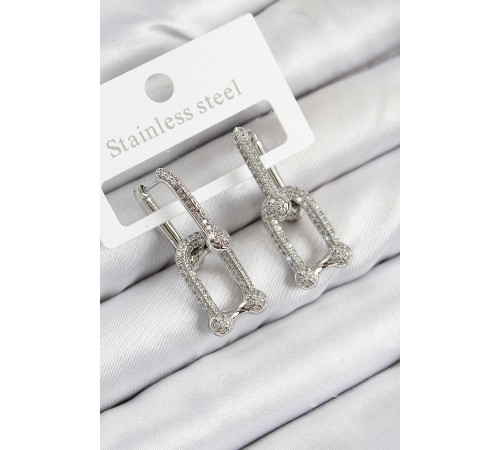 Pirinç Zirkon Taşlı Tifany Model Gümüş Renk Kadın Küpe - TJ-BKP11096