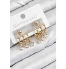 Pirinç Sallantılı Zirkon Taşlı Model Gold Renk Kadın Küpe - TJ-BKP11097