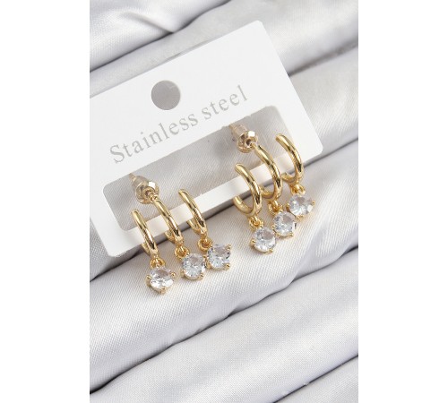 Pirinç Sallantılı Zirkon Taşlı Model Gold Renk Kadın Küpe - TJ-BKP11097