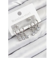 Pirinç Sallantılı Zirkon Taşlı Model Gümüş Renk Kadın Küpe - TJ-BKP11098