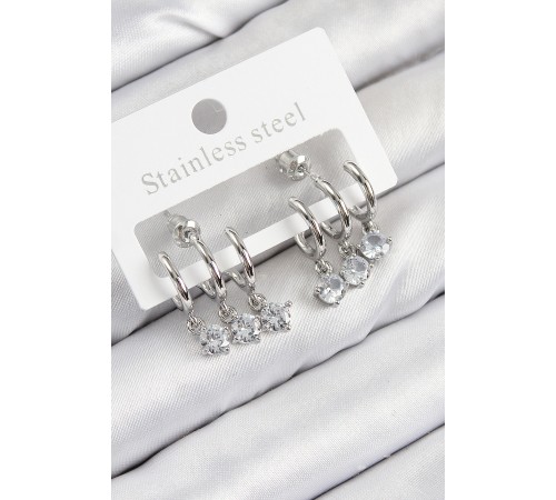 Pirinç Sallantılı Zirkon Taşlı Model Gümüş Renk Kadın Küpe - TJ-BKP11098