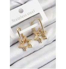 Pirinç Zirkon Taşlı Yıldız Model Gold Renk Kadın Küpe - TJ-BKP11099