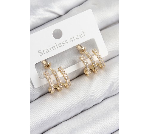 Pirinç Zirkon Taşlı Model Gold Renk Kadın Küpe - TJ-BKP11101