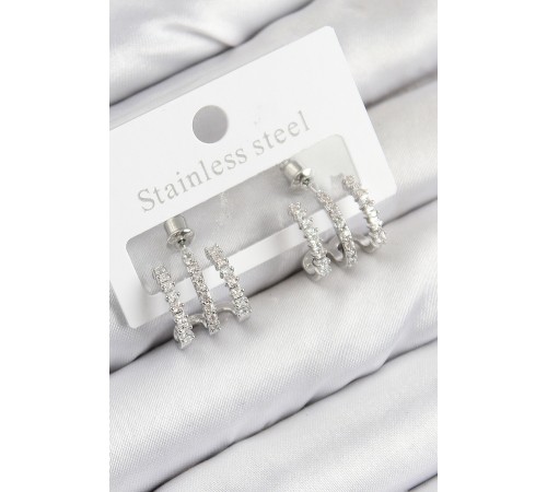 Pirinç Zirkon Taşlı Model Gümüş Renk Kadın Küpe - TJ-BKP11102