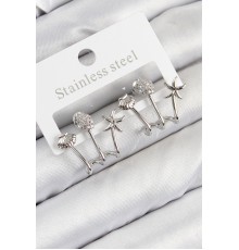 Pirinç Zirkon Taşlı Deniz Yıldızı ve İstiridye Model Gümüş Renk Kadın Küpe - TJ-BKP11104