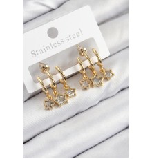 Pirinç Zirkon Taşlı Sallantılı Yıldız Model Gold Renk Kadın Küpe - TJ-BKP11105