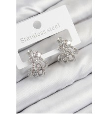 Pirinç Zirkon Taşlı Model Gümüş Renk Kadın Küpe - TJ-BKP11107