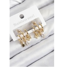 Pirinç Zirkon Taşlı Yıldız Ve Model Gold Renk Kadın Küpe - TJ-BKP11108