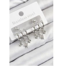 Pirinç Zirkon Taşlı Şimşek Model Gümüş Renk Kadın Küpe - TJ-BKP11109