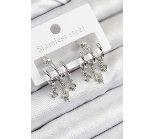 Pirinç Zirkon Taşlı Şimşek Model Gümüş Renk Kadın Küpe - TJ-BKP11109