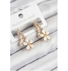 Pirinç Zirkon Taşlı Papatya Model Gold Renk Kadın Küpe - TJ-BKP11110