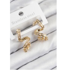 Pirinç Zirkon Taşlı Kıvrımlı Model Gold Renk Kadın Küpe - TJ-BKP11112