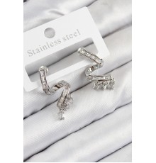 Pirinç Zirkon Taşlı Kıvrımlı Model Gümüş Renk Kadın Küpe - TJ-BKP11113