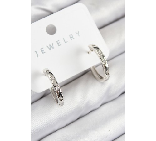 Pirinç Zirkon Taşlı Halka Model Gümüş Renk Kadın Küpe - TJ-BKP11073