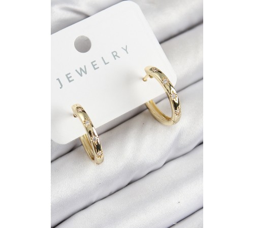 Pirinç Zirkon Taşlı Halka Model Gold Renk Kadın Küpe - TJ-BKP11074