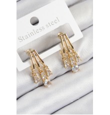 Pirinç Zirkon Taşlı Sallantılı Model Gold Renk Kadın Küpe - TJ-BKP11114