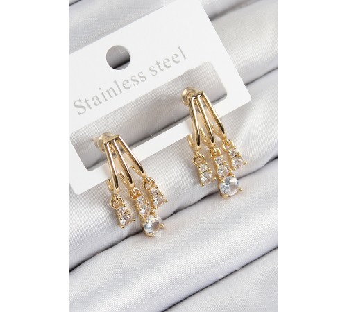 Pirinç Zirkon Taşlı Sallantılı Model Gold Renk Kadın Küpe - TJ-BKP11114