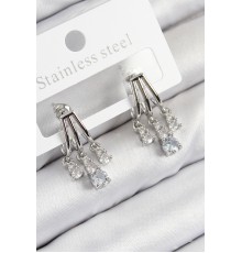 Pirinç Zirkon Taşlı Sallantılı Model Gümüş Renk Kadın Küpe - TJ-BKP11115