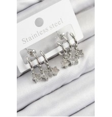 Pirinç Zirkon Taşlı Sallantılı Yıldız Model Gümüş Renk Kadın Küpe - TJ-BKP11116