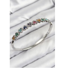 Pirinç Renkli Zirkon Taşlı Sıralı Kalp Model Gümüş Renk Kadın Kelepçe - TJ-BB7677