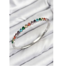 Pirinç Renkli Zirkon Taşlı Kalp Model Gümüş Renk Kadın Kelepçe - TJ-BB7679