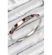 Pirinç Zirkon Taşlı Kırmızı Kalp Model Gümüş Renk Kadın Kelepçe - TJ-BB7680