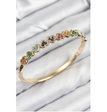 Pirinç Renkli Zirkon Taşlı Sıralı Kalp Model Gold Renk Kadın Kelepçe - TJ-BB7681