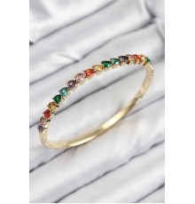 Pirinç Renkli Zirkon Taşlı Kalp Model Gold Renk Kadın Kelepçe - TJ-BB7682