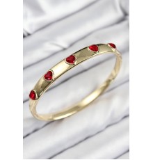 Pirinç Zirkon Taşlı Kırmızı Kalp Model Gold Renk Kadın Kelepçe - TJ-BB7683